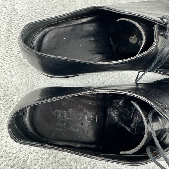 Gucci Black Leather Derby Shoes Authentic Men's Size 9D/43 EU/9 UK Made in Italy - Picture 6 of 13